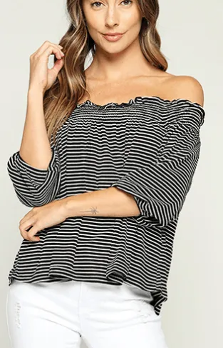 Black and white off shoulder ribbed top