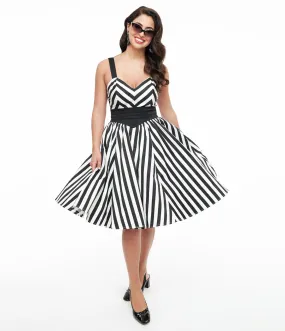 Black and White Striped Romper and Swing Skirt Set - Shop Now