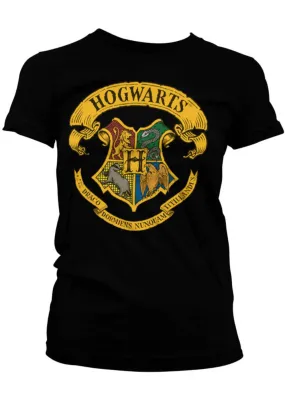 Black Harry Potter Hogwarts Crest T-Shirt with Retro Movie vibes