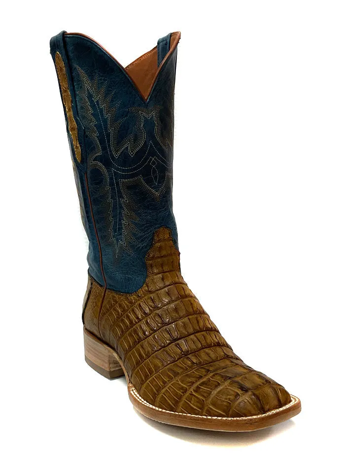 Black Jack mens crocodile tail boots, Pull Up cognac color.