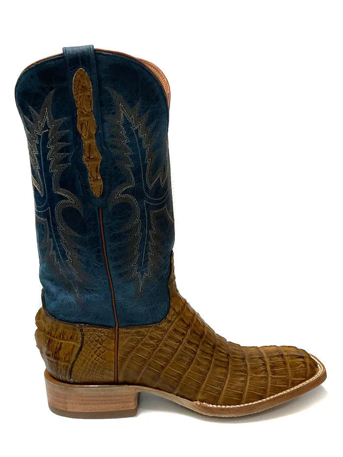 Black Jack mens crocodile tail boots, Pull Up cognac color.