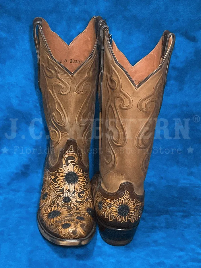 Black Jack Sunflowers Boot Women's Handtooled Chocolate Antique Tan