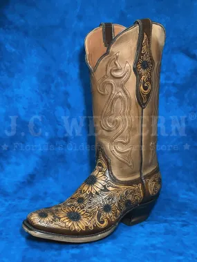 Black Jack Sunflowers Boot Women's Handtooled Chocolate Antique Tan