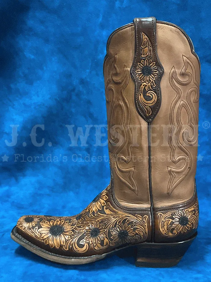 Black Jack Sunflowers Boot Women's Handtooled Chocolate Antique Tan