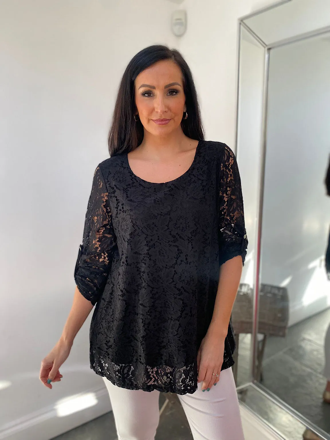 Black Lace Floral Top Charlie