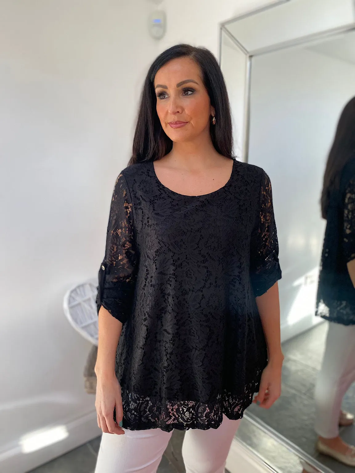 Black Lace Floral Top Charlie