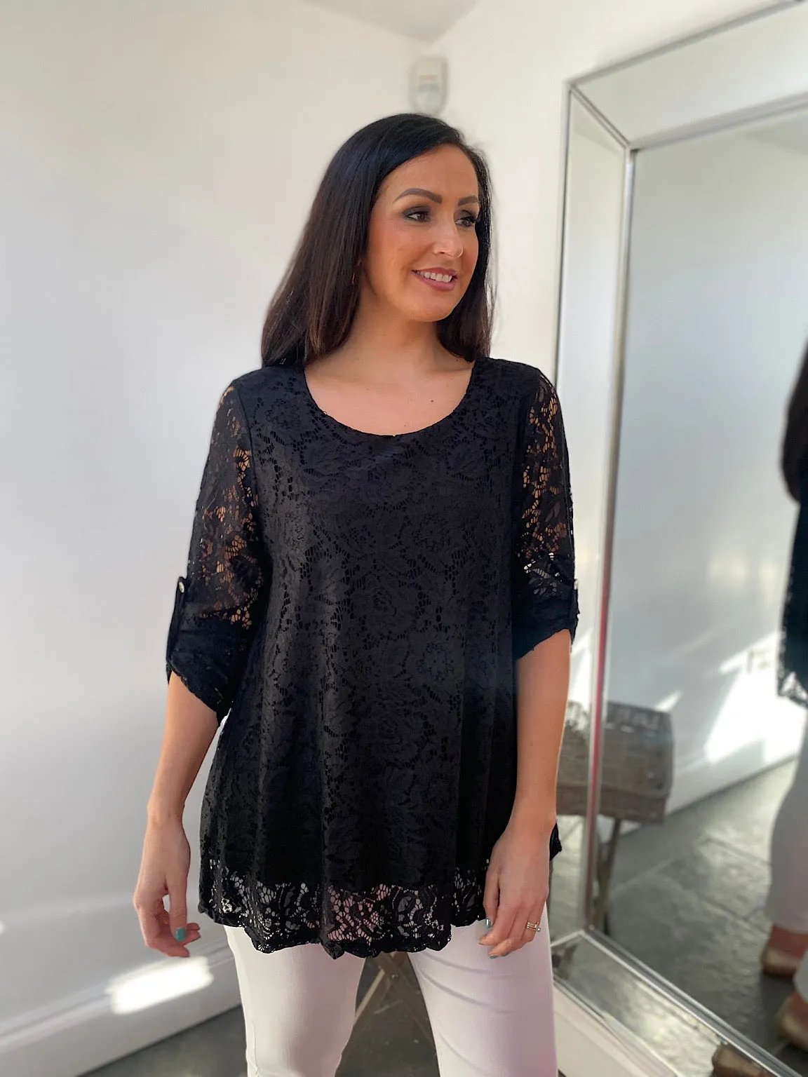 Black Lace Floral Top Charlie