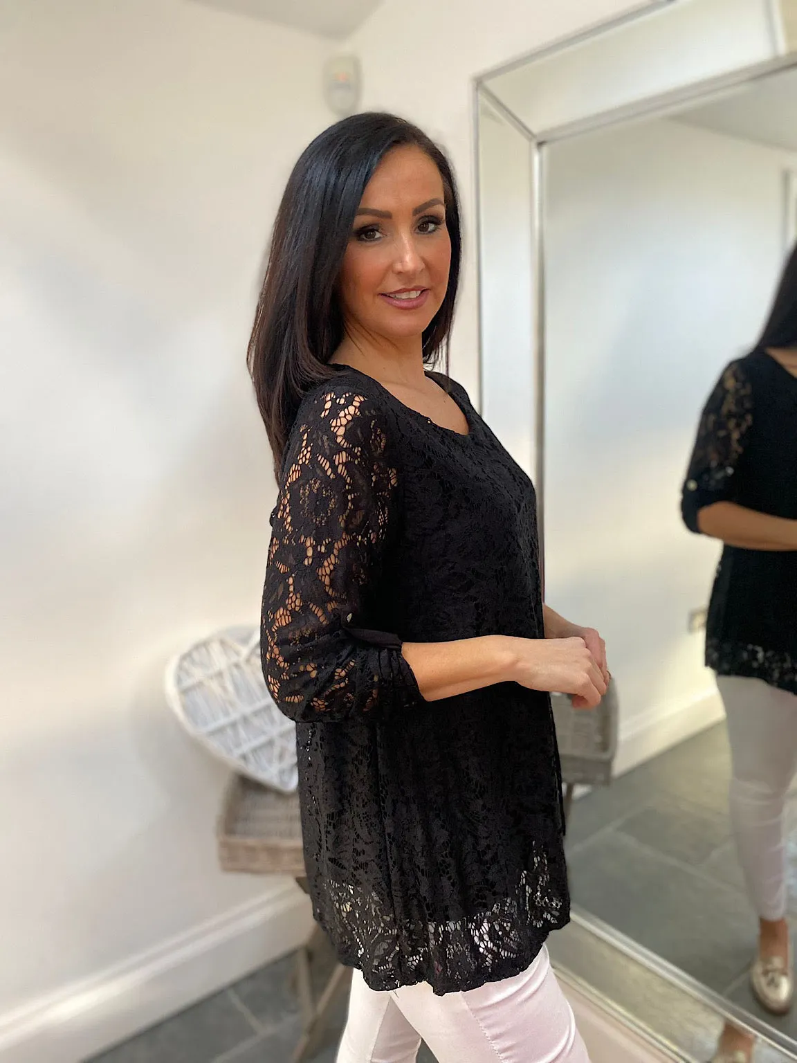 Black Lace Floral Top Charlie