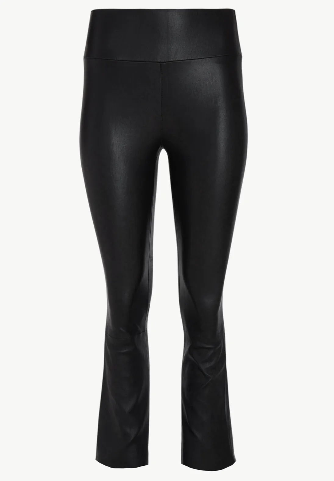 Black leather flared crop leggings