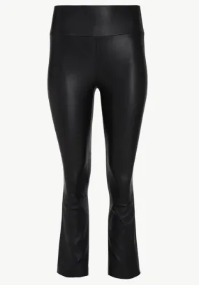 Black leather flared crop leggings