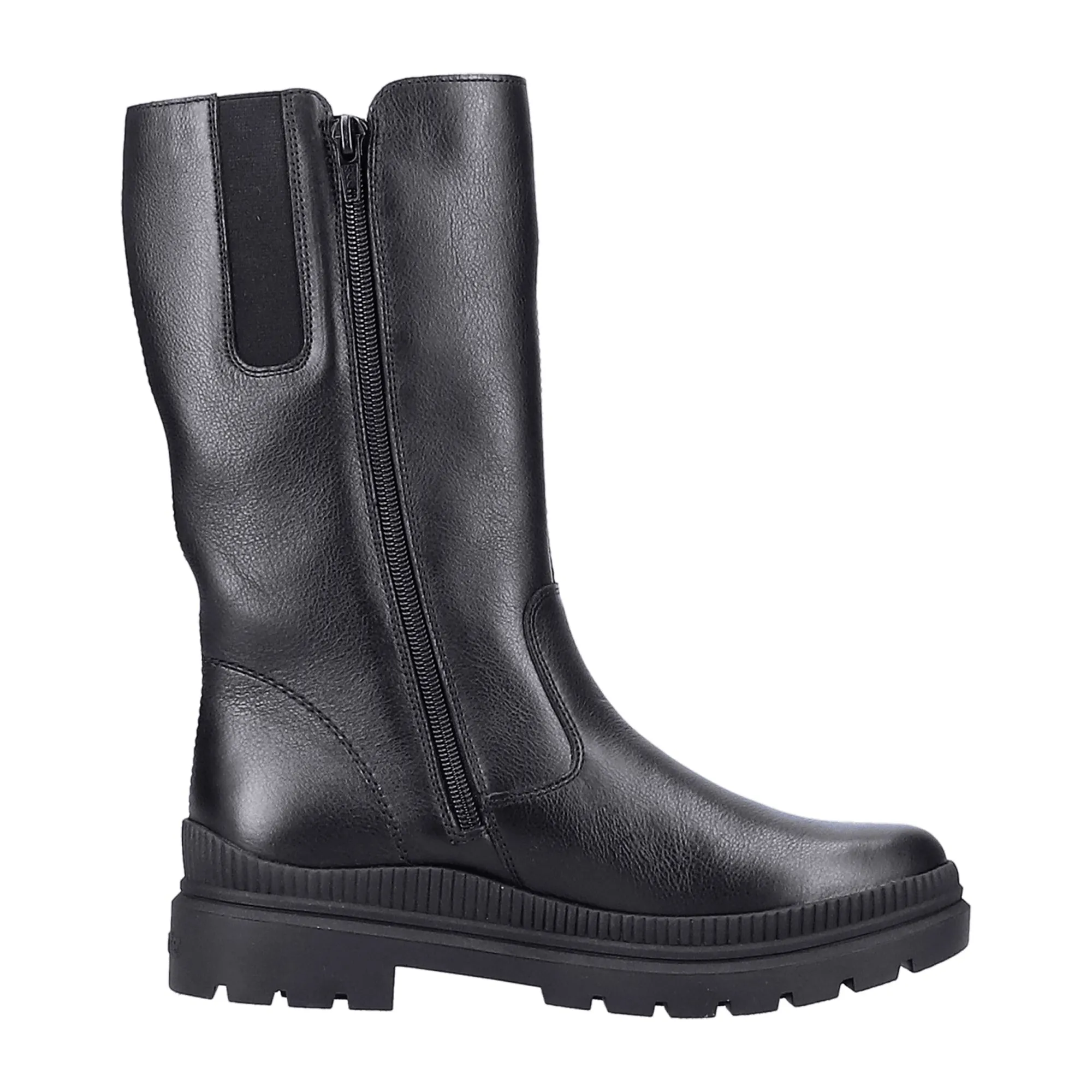 Black Leather Waterproof Warm Lined Easy Zip Winter Boots for Women