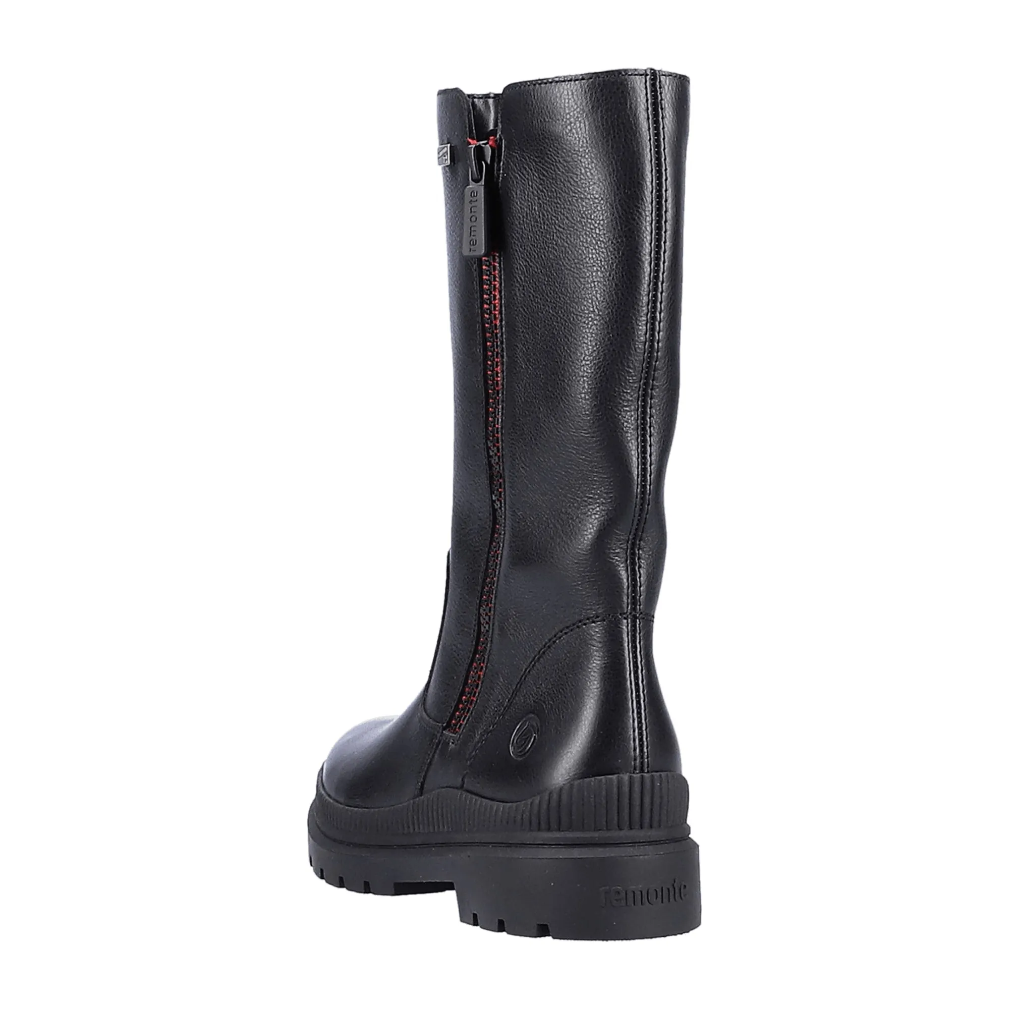 Black Leather Waterproof Warm Lined Easy Zip Winter Boots for Women