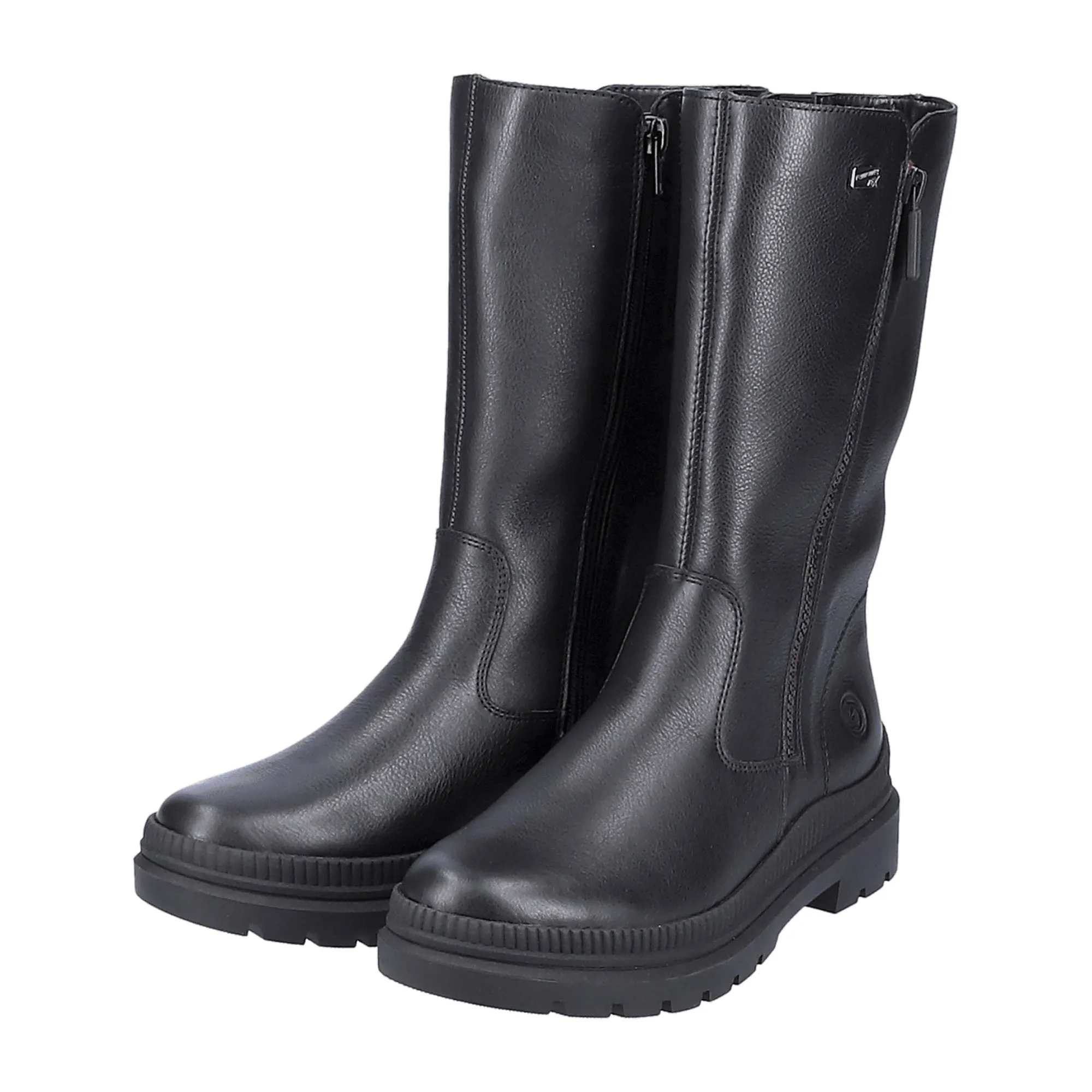 Black Leather Waterproof Warm Lined Easy Zip Winter Boots for Women