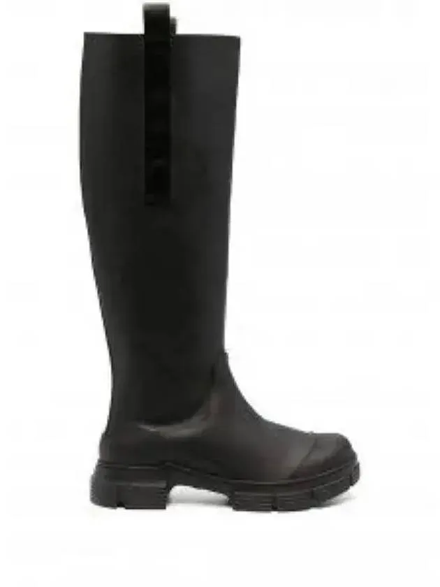 Black rubber knee high boots