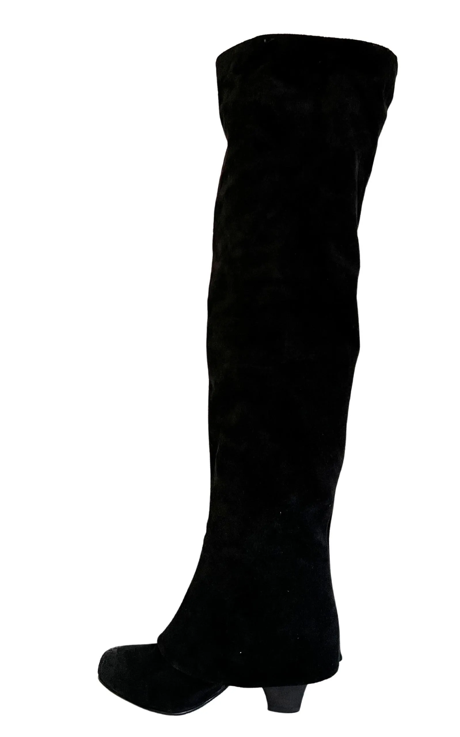 Black suede over-the-knee boots.