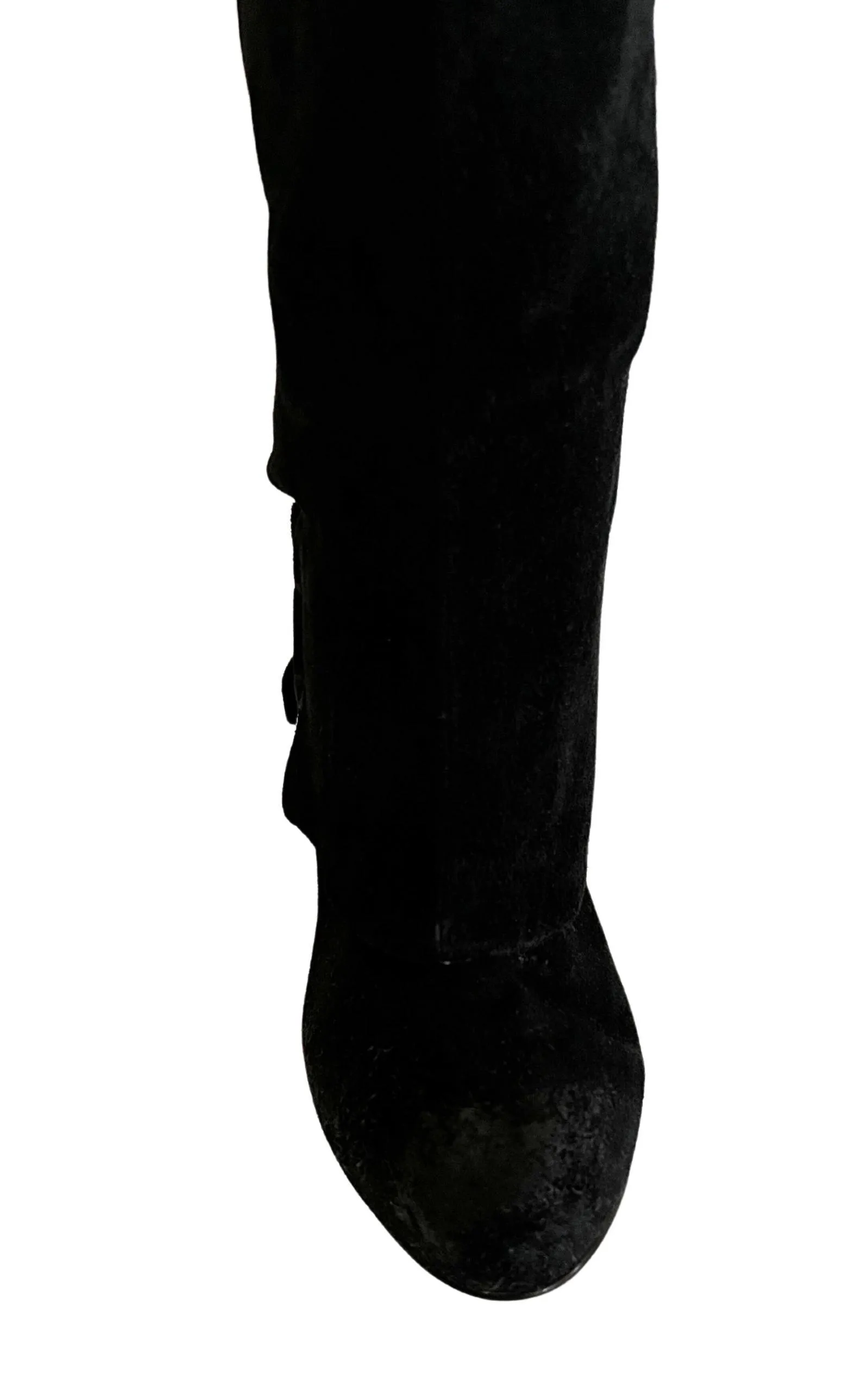 Black suede over-the-knee boots.