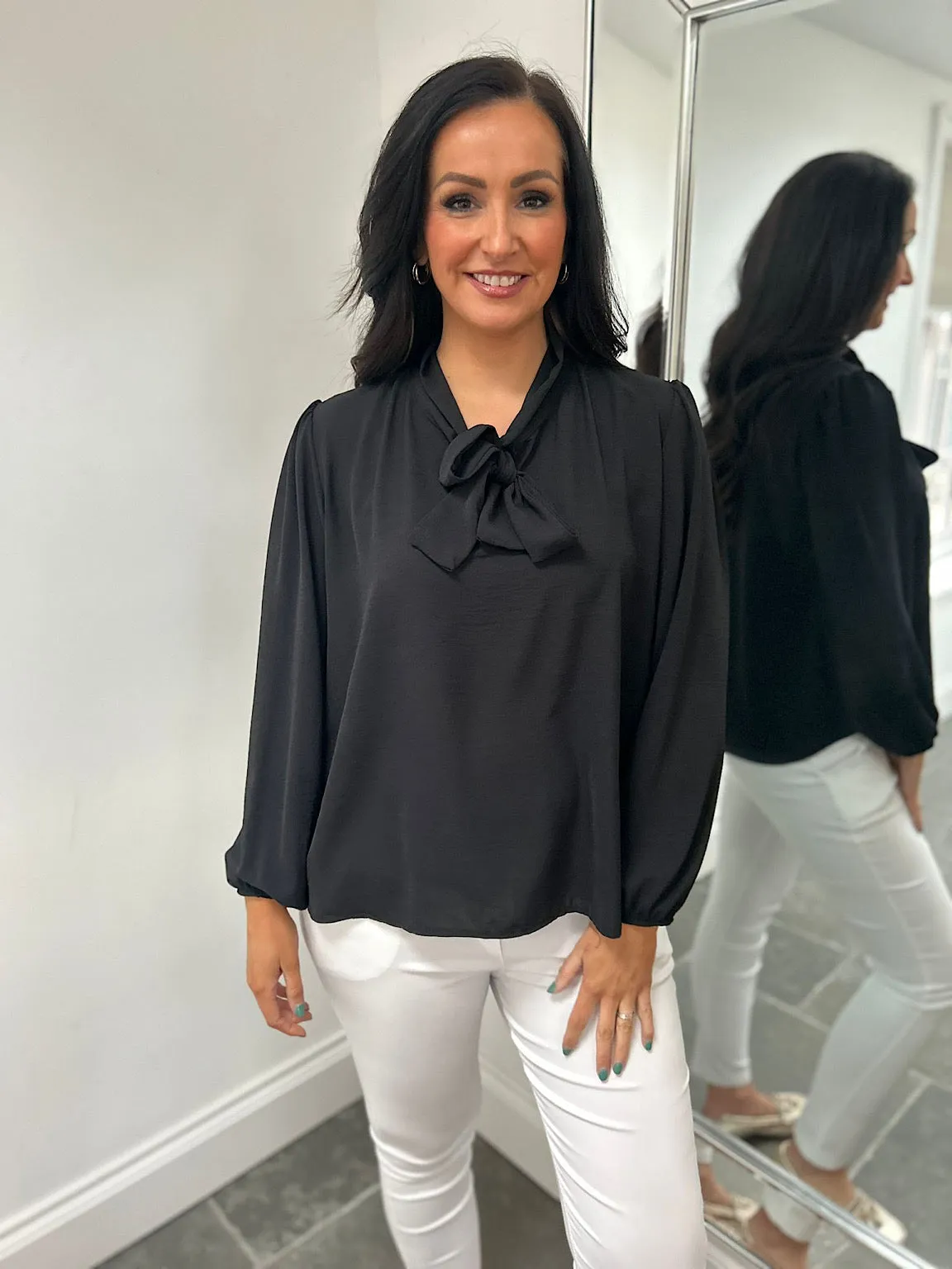 Black Tie Neck Blouse