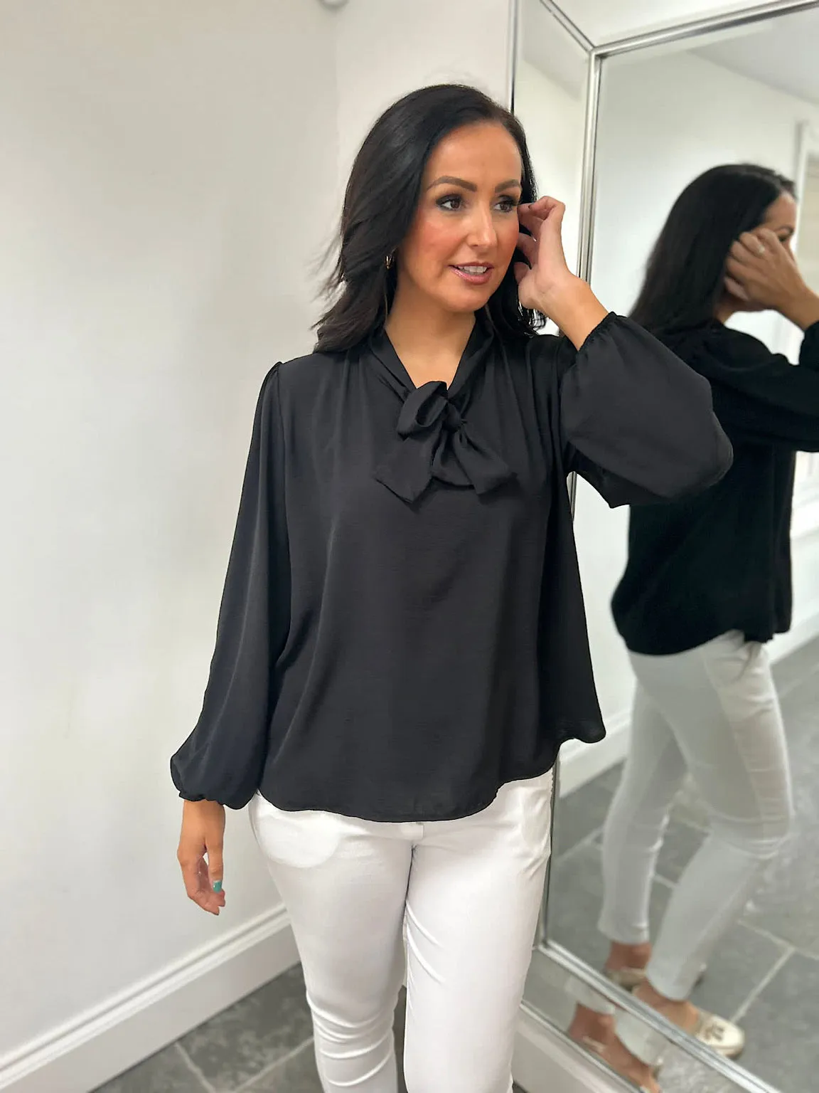 Black Tie Neck Blouse