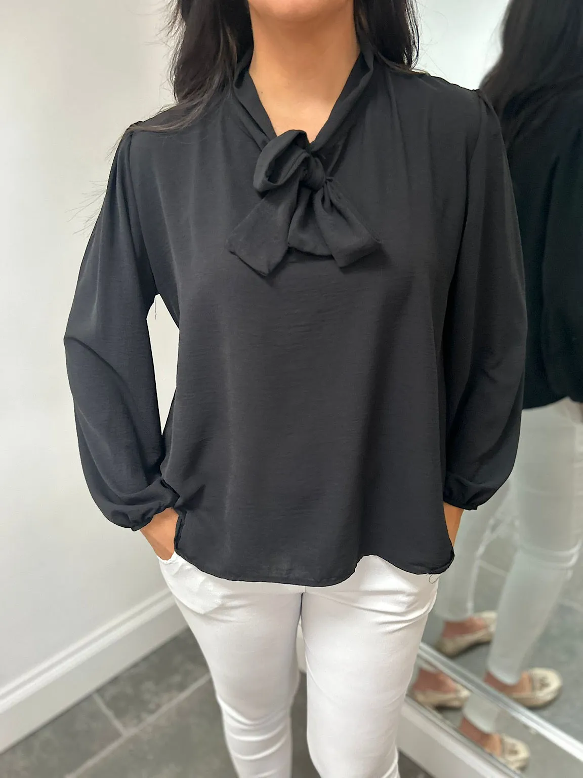 Black Tie Neck Blouse