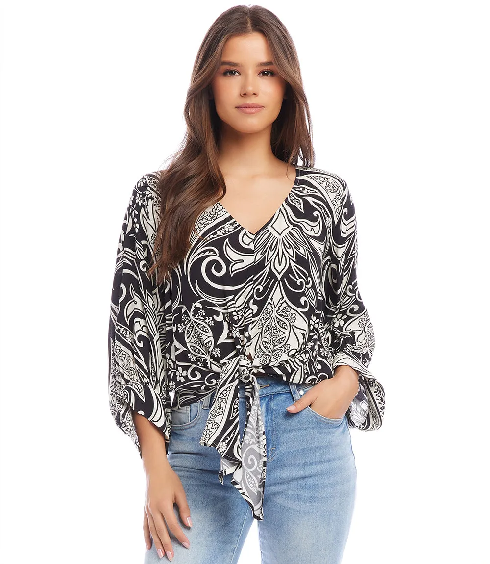 Blouson Sleeve Tie-Front Blouse