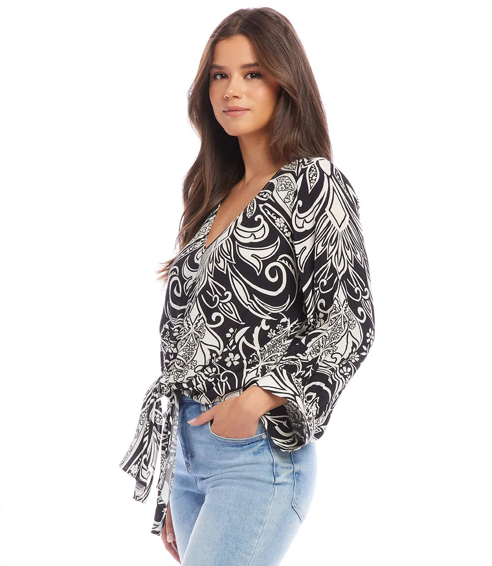 Blouson Sleeve Tie-Front Blouse