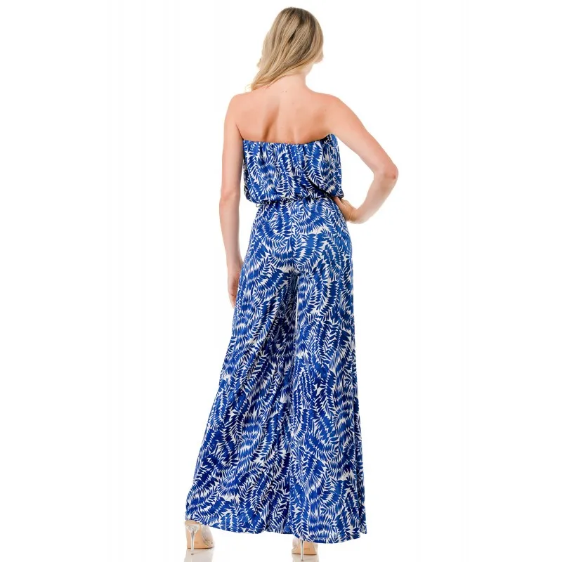 Blue and white wide leg jumpsuit