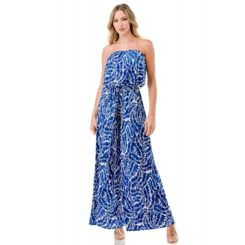 Blue and white wide leg jumpsuit