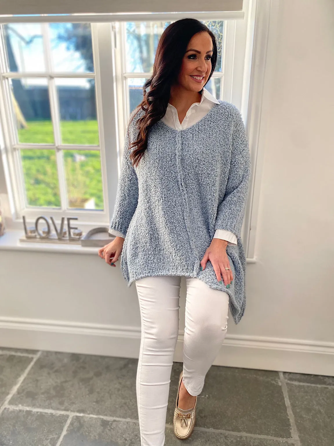 Blue premium popcorn style knit Mandy