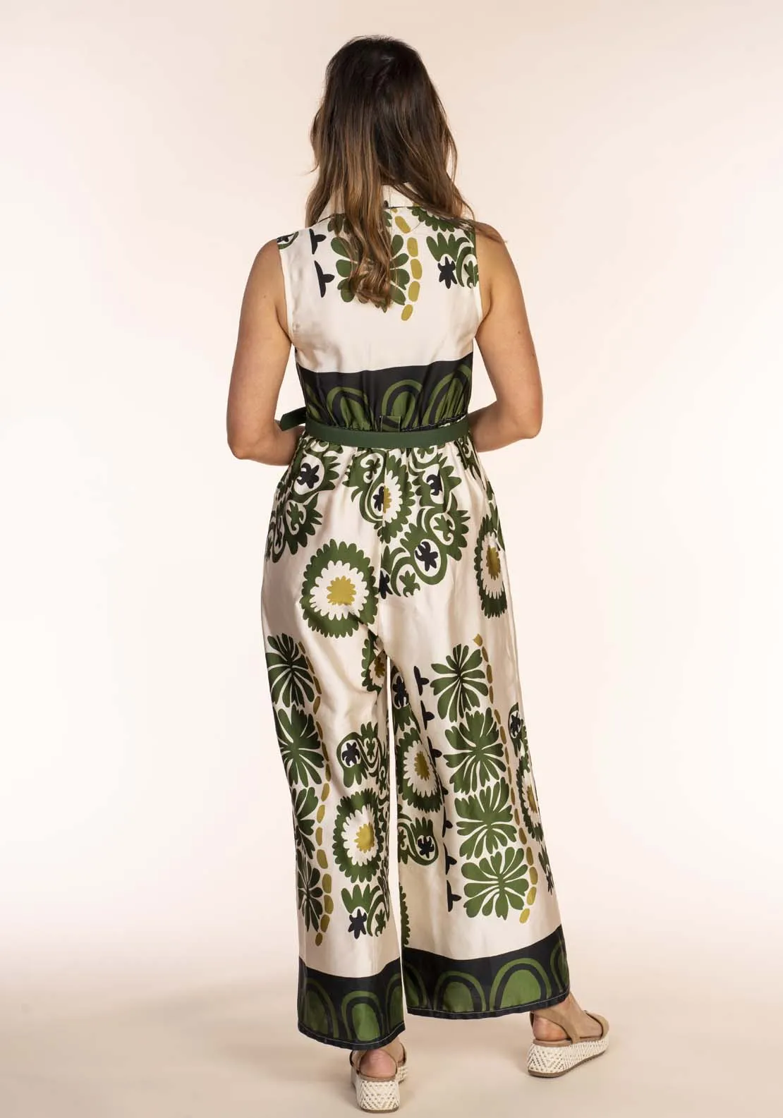 Borderprint Collar Jumpsuit - Top-rated women's jumpsuit with an exquisite borderprint collar