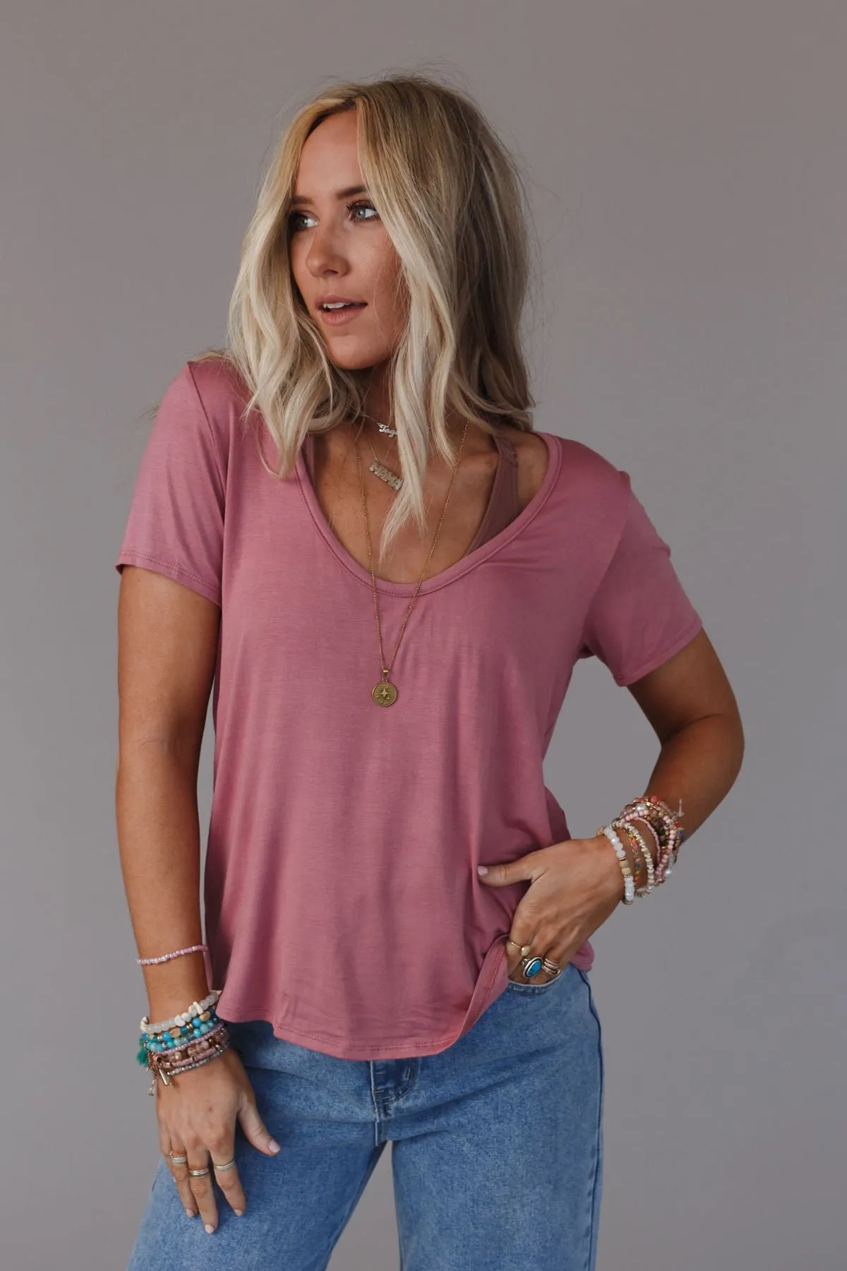 Bralette Tee with Scoop Neck - Mauve