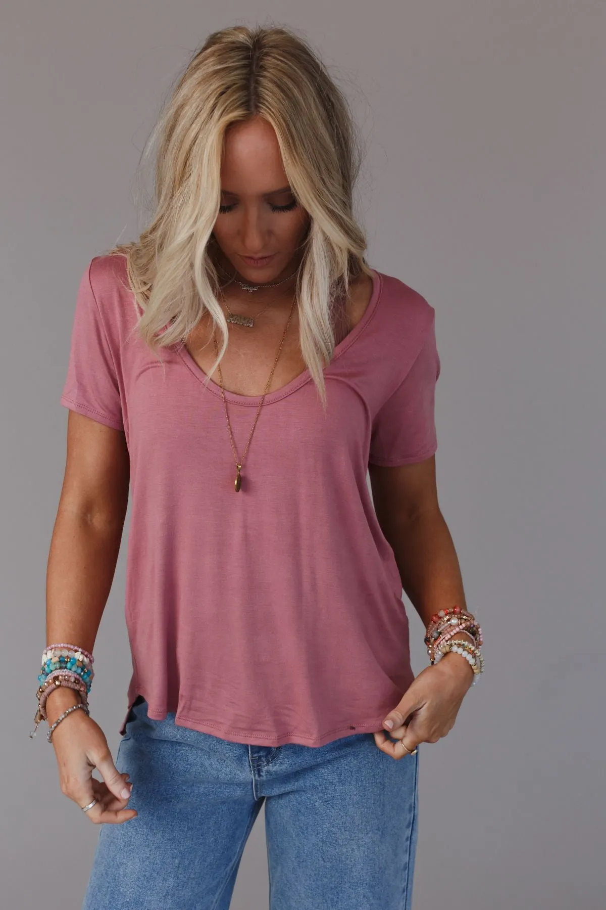 Bralette Tee with Scoop Neck - Mauve