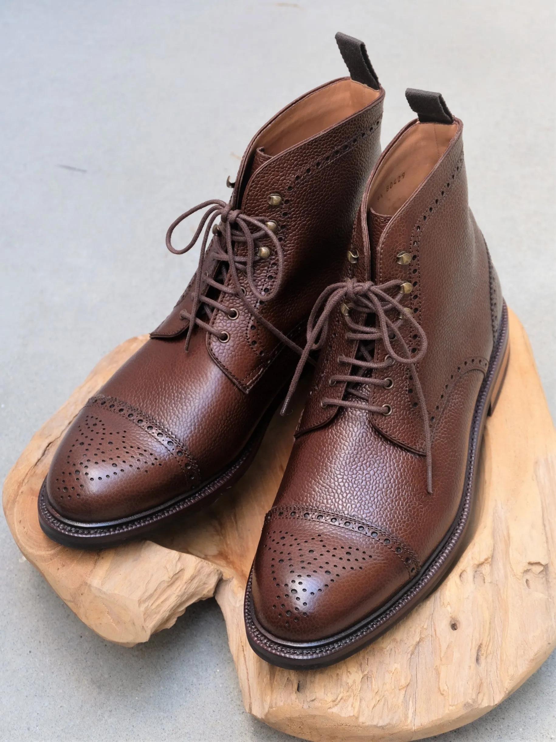 Brown Scotchgrain Carmina Shoemaker Semi Brogue Boots