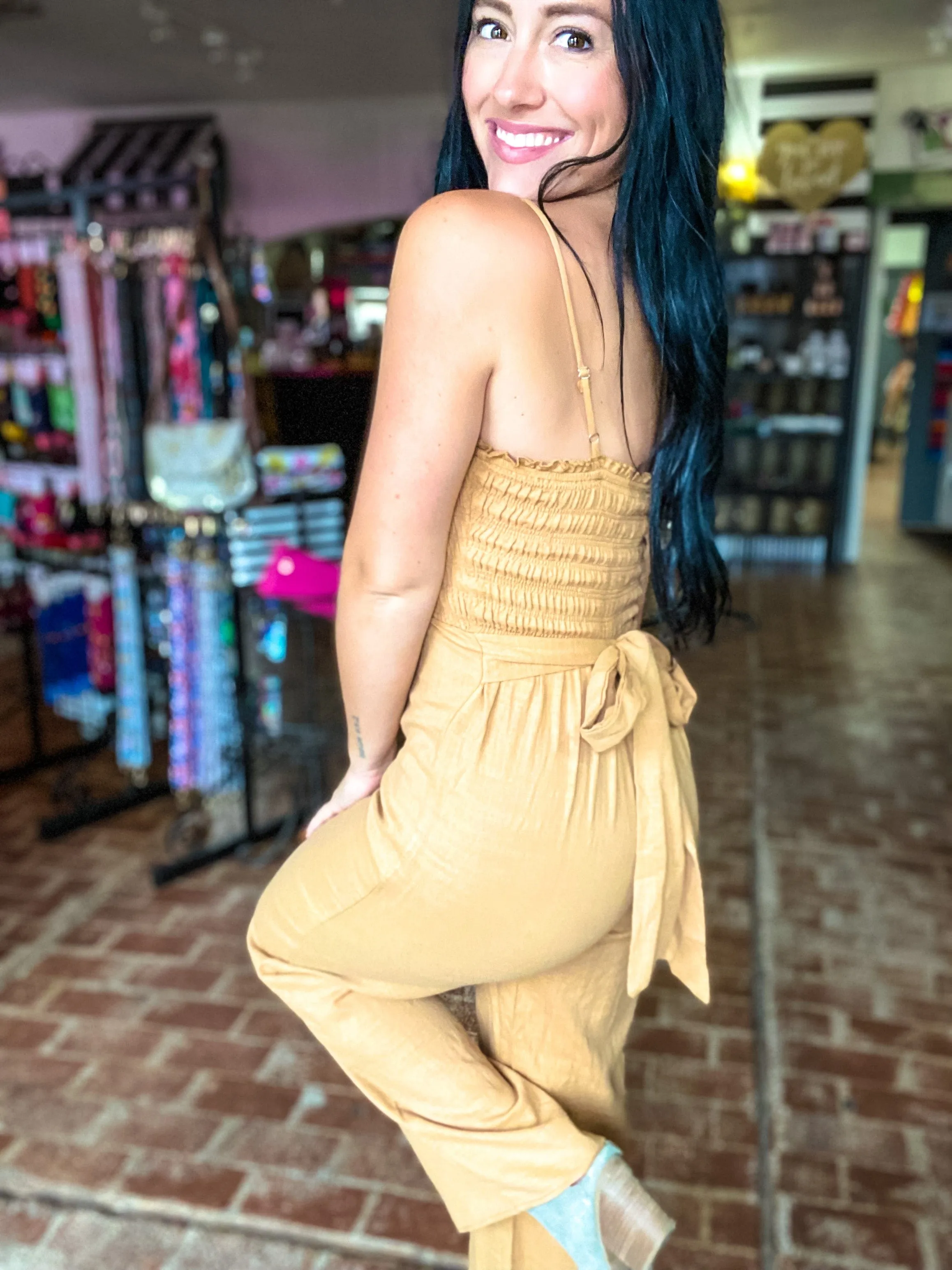 Camel-colored jumpsuit