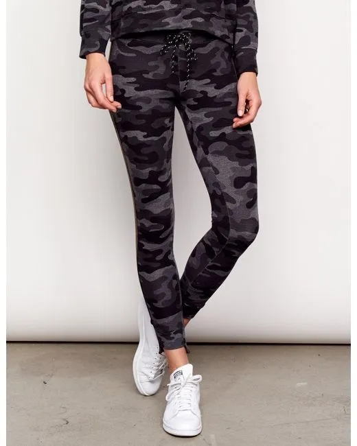 Camo Yoga Pants with Step Hem and Side Trim