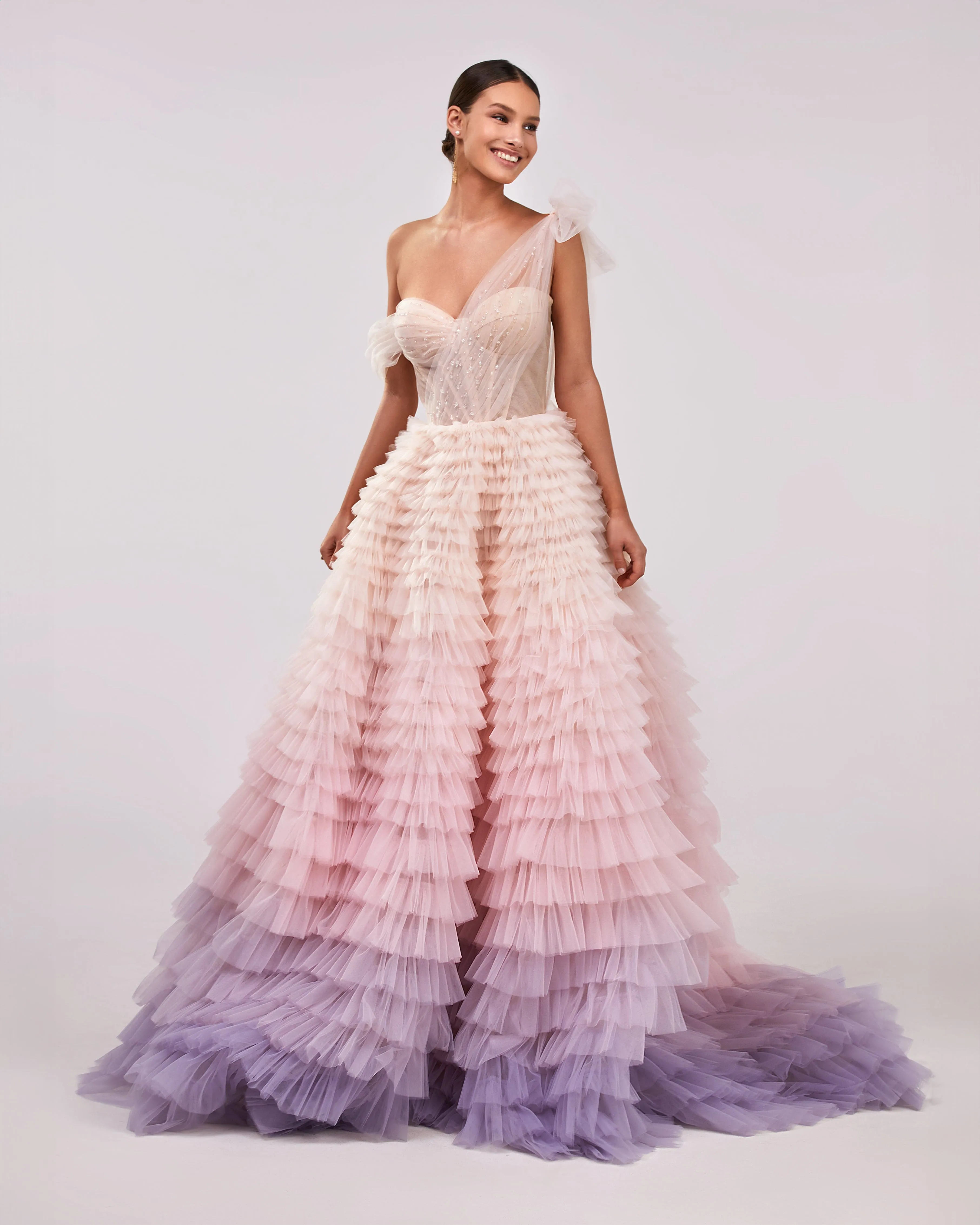 Charming frill-layered ombre maxi skirt ball gown