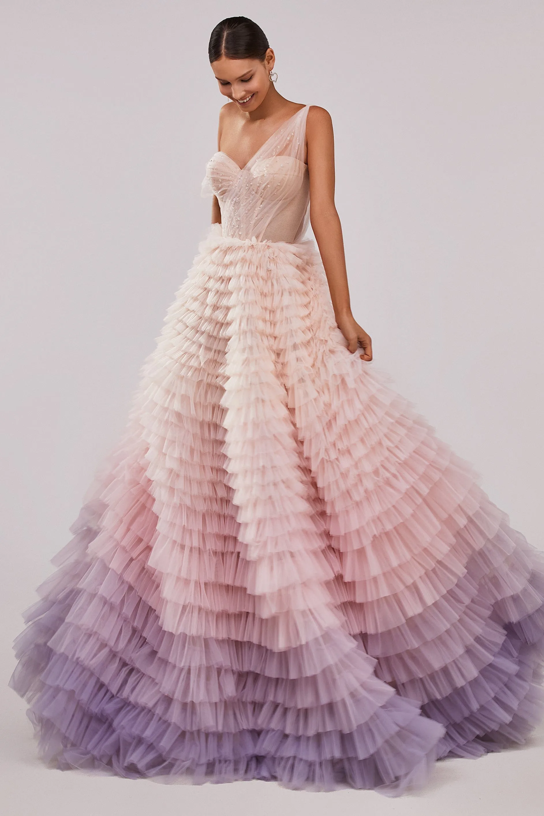 Charming frill-layered ombre maxi skirt ball gown