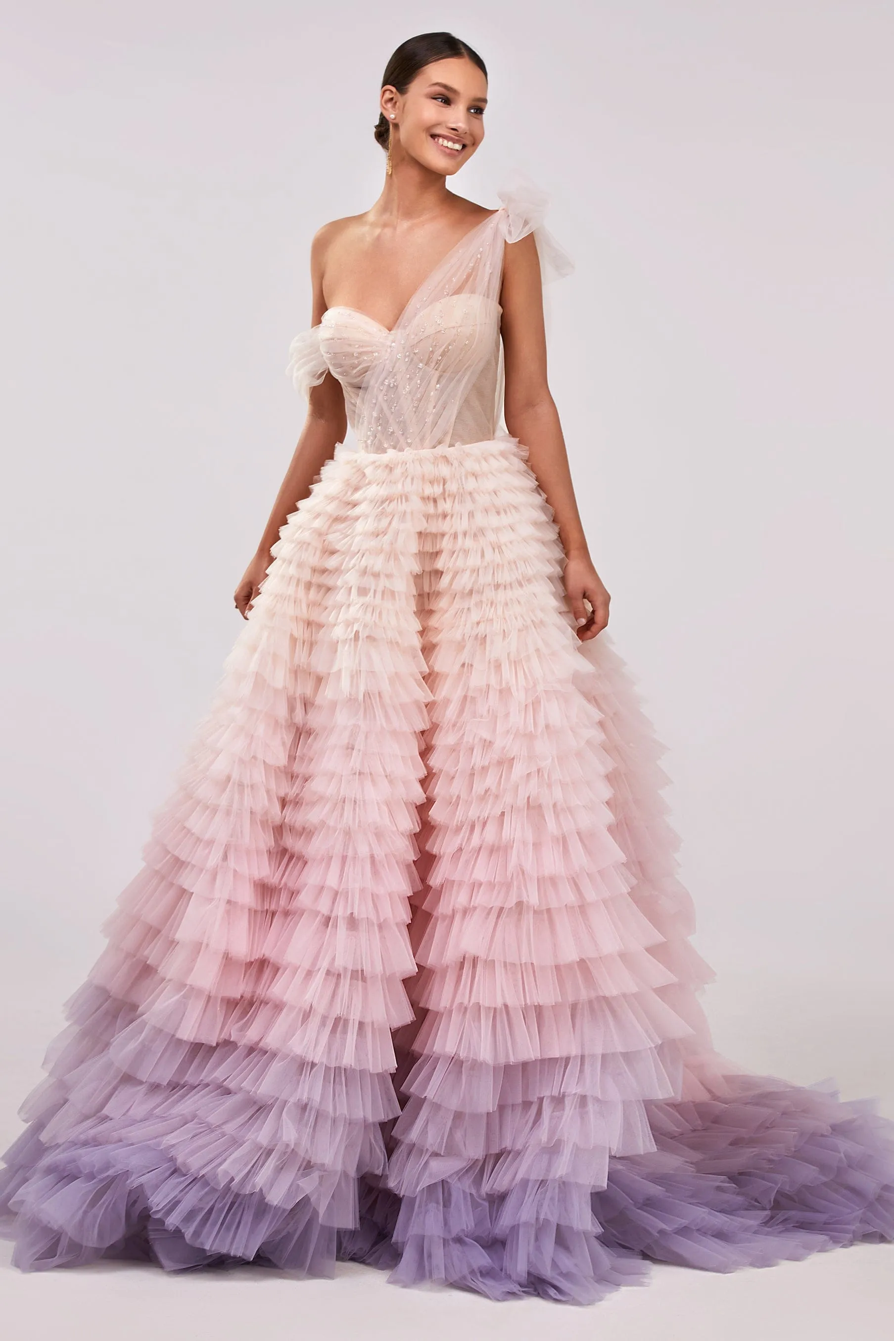 Charming frill-layered ombre maxi skirt ball gown