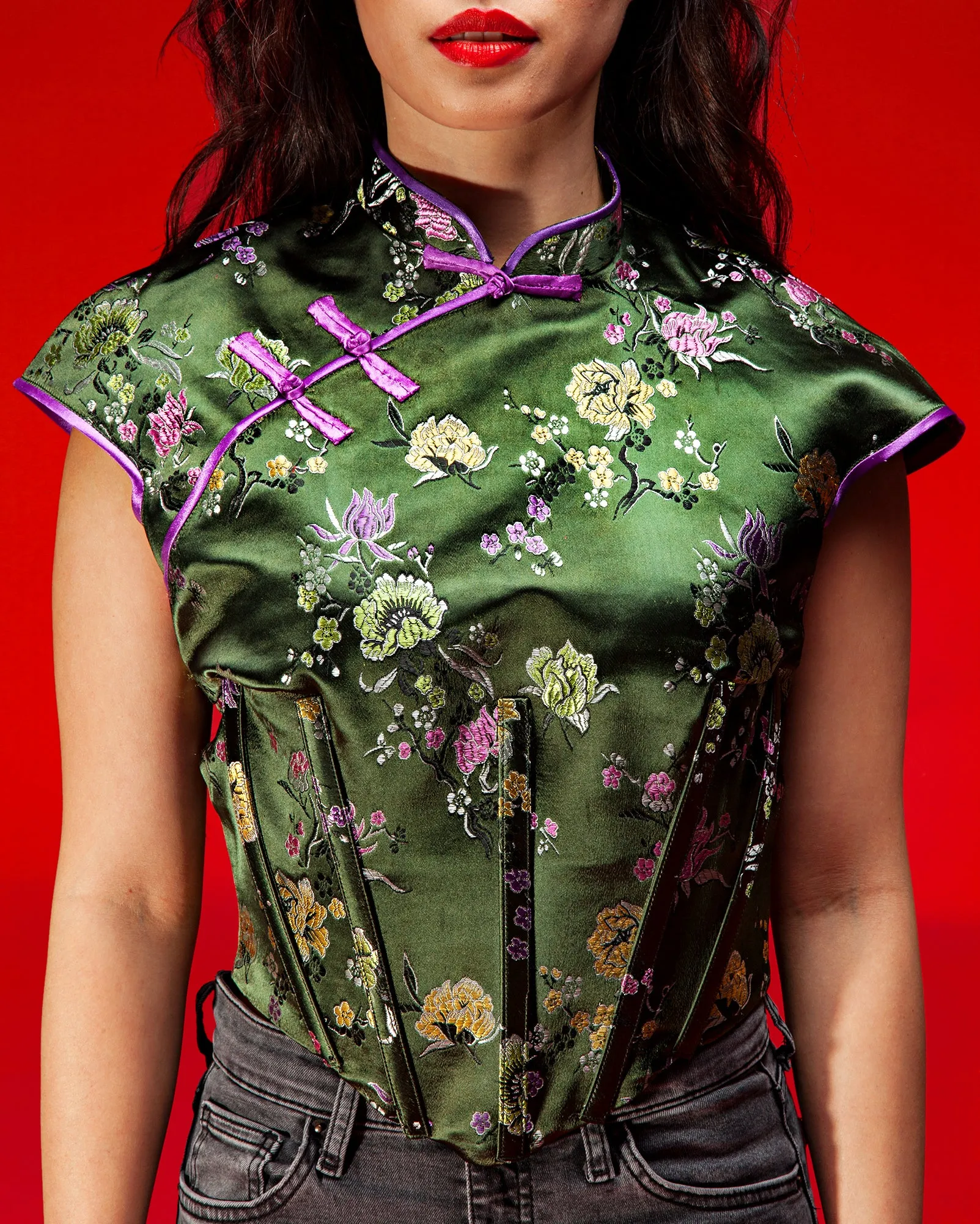 Cheongsam Corset Top Army Green