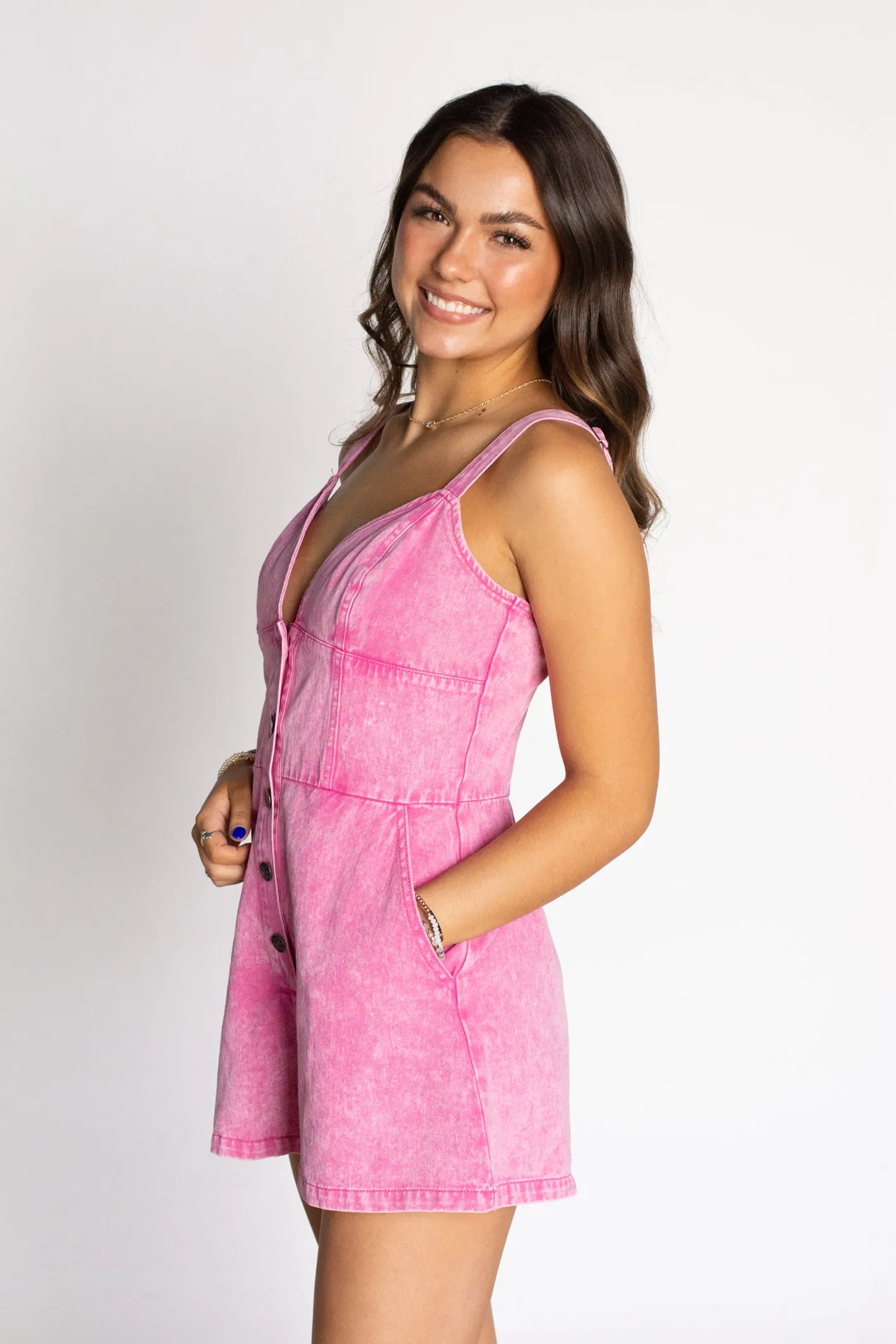 Chic Pink Overall Romper