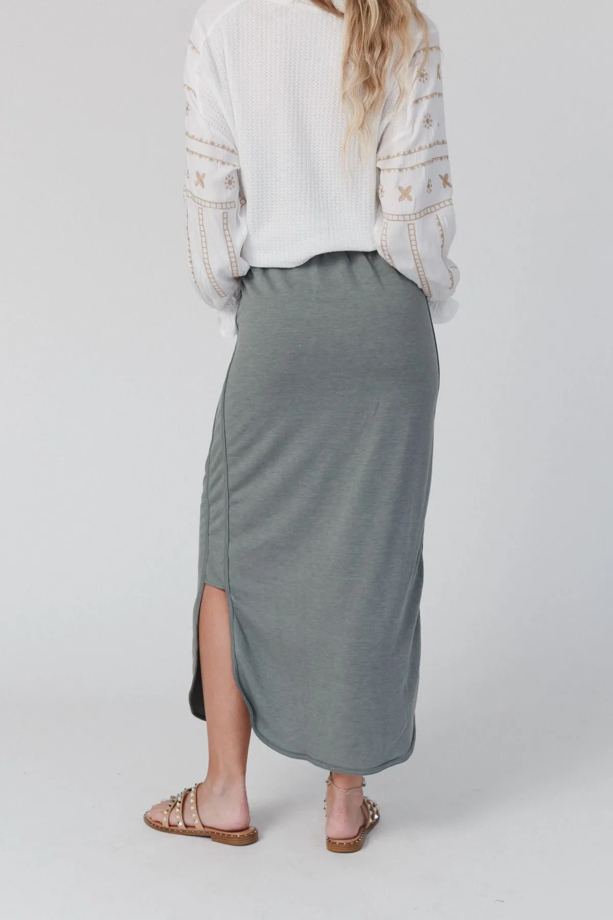 Comfy Drawstring Maxi Skirt - Light Olive