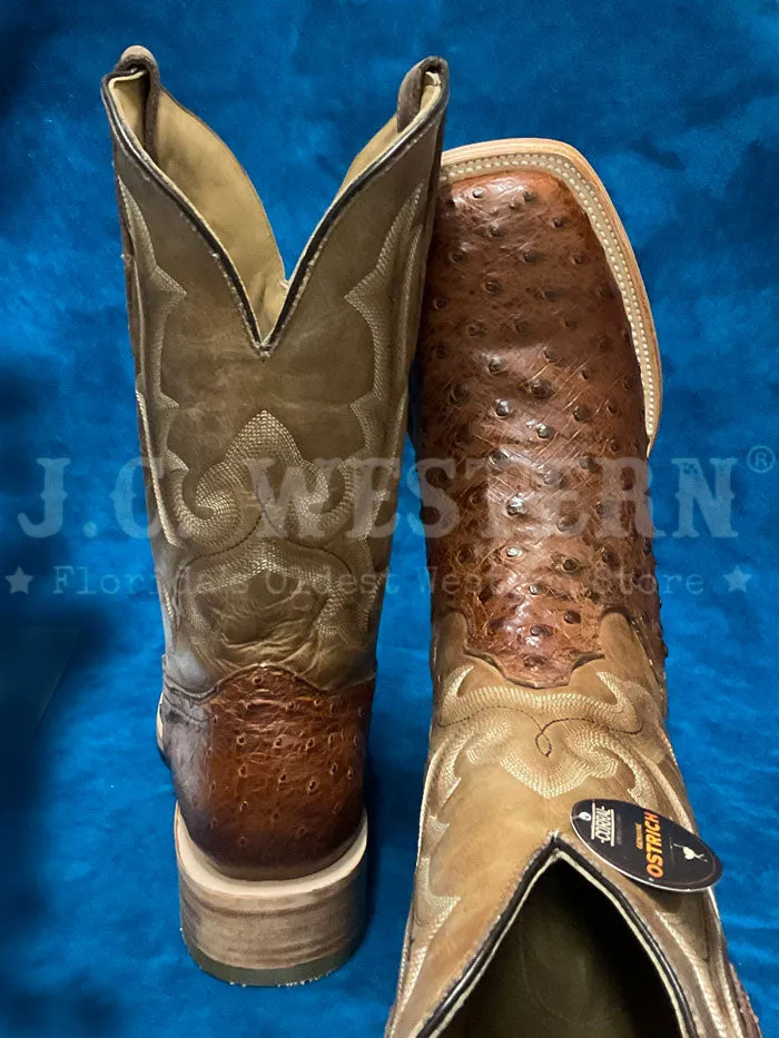 Corral Men's Ostrich Embroidery Wide Square Toe Western Boot - Bronze & Brown - A4532.