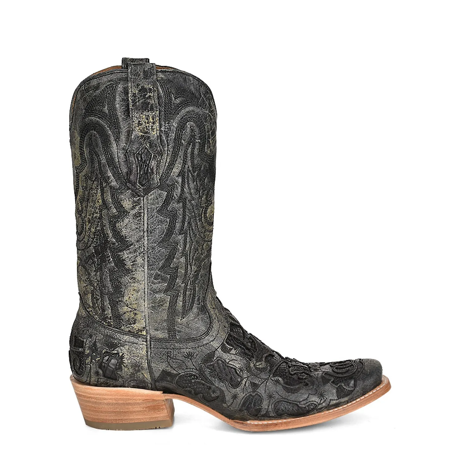 Corral Women's Black Alligator Leather Cowboy Boots | Horseman Toe | 12.5in Length