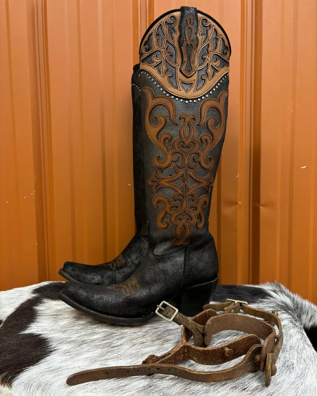 Corral Women's Brown Black Overlay Studded Tall Cowgirl Boots C4092 Google SEO result: Corral Women's Brown Black Cowgirl Boots 