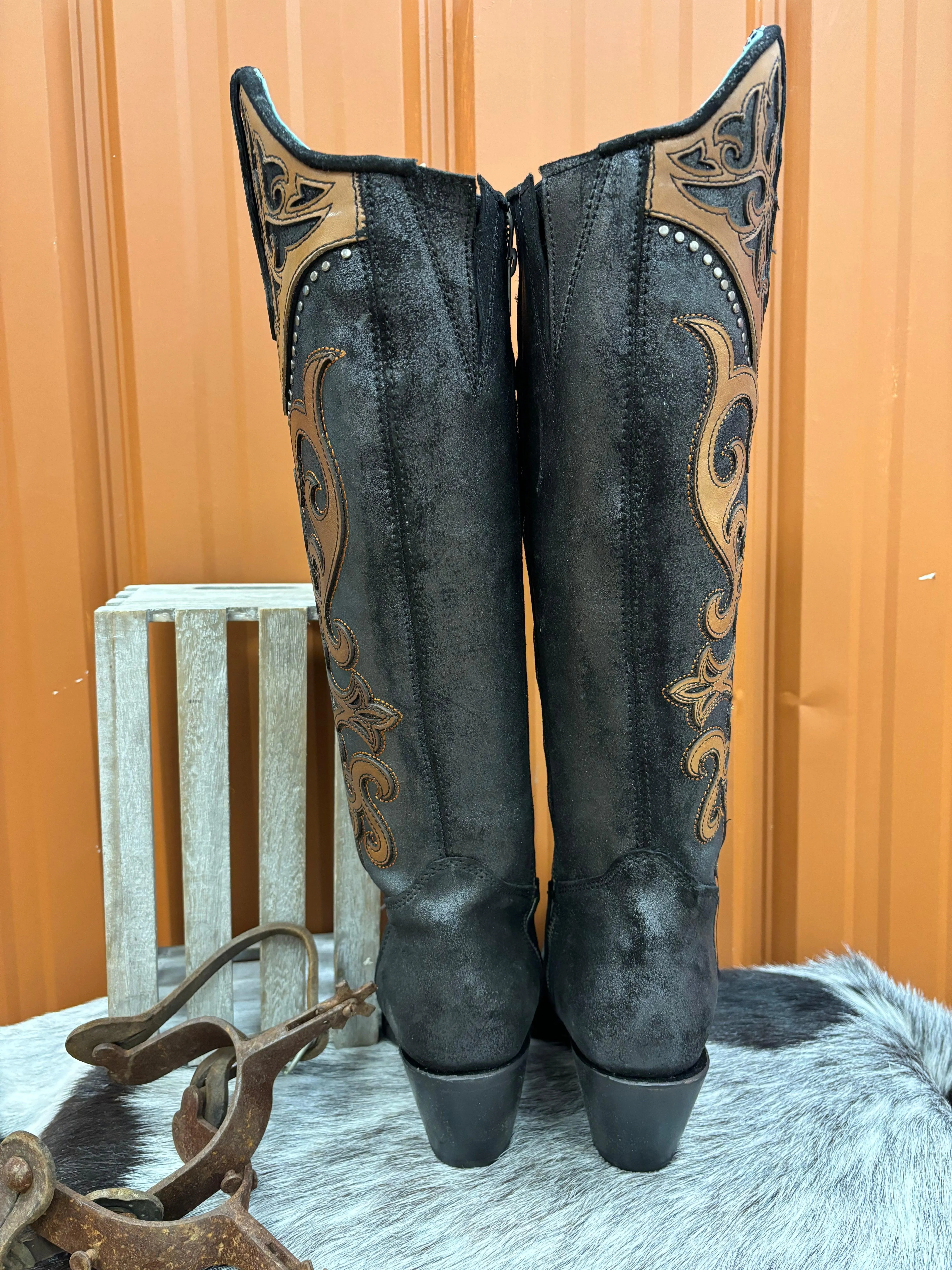 Corral Women's Brown Black Overlay Studded Tall Cowgirl Boots C4092 Google SEO result: Corral Women's Brown Black Cowgirl Boots 