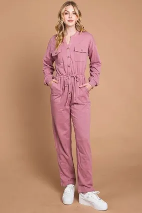 Culture Code Jumpsuit - Full Size Button Up with Drawstring Waist