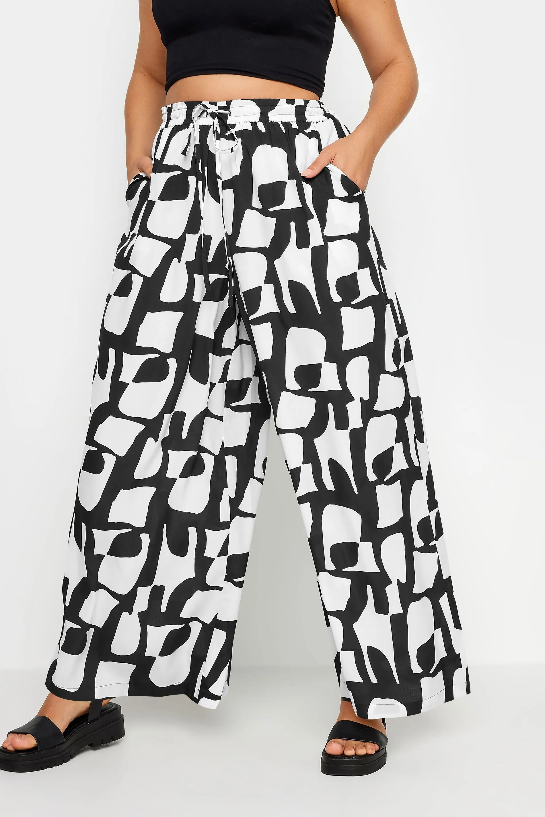 Curve Black Abstract Print Wide Leg Trousers