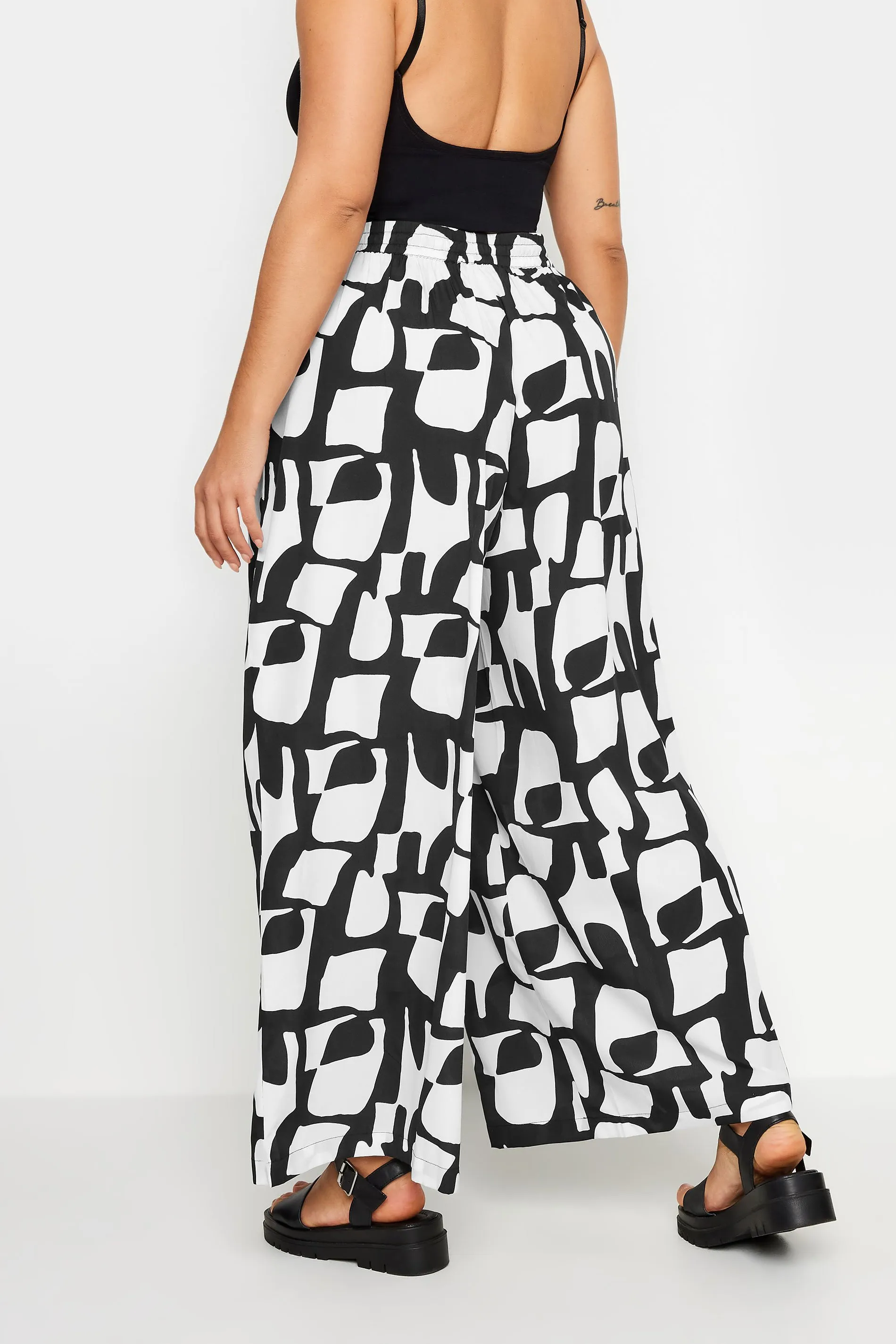 Curve Black Abstract Print Wide Leg Trousers