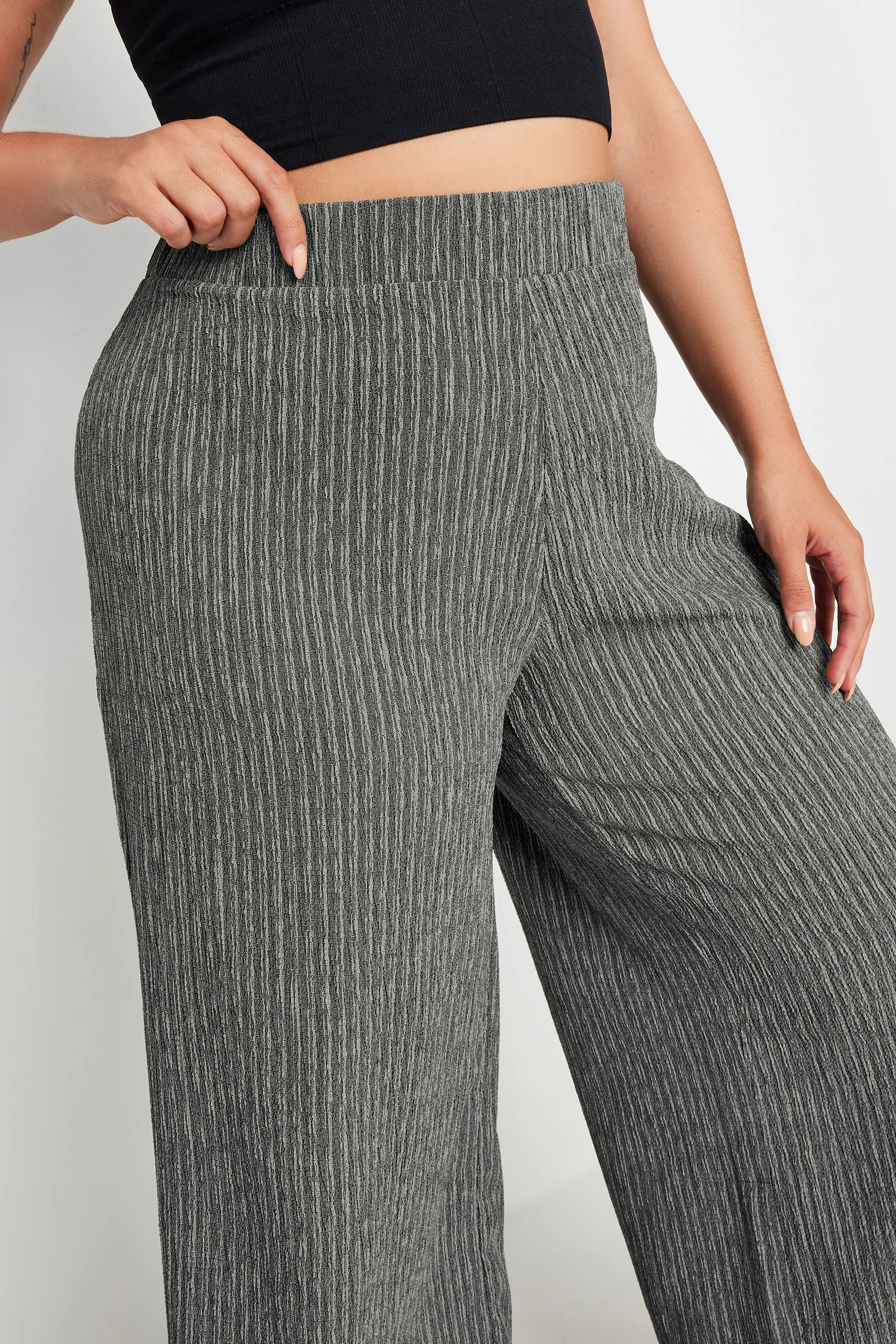 Curve Grey Stripe Wide Leg Trousers - Textured Print - YOURS