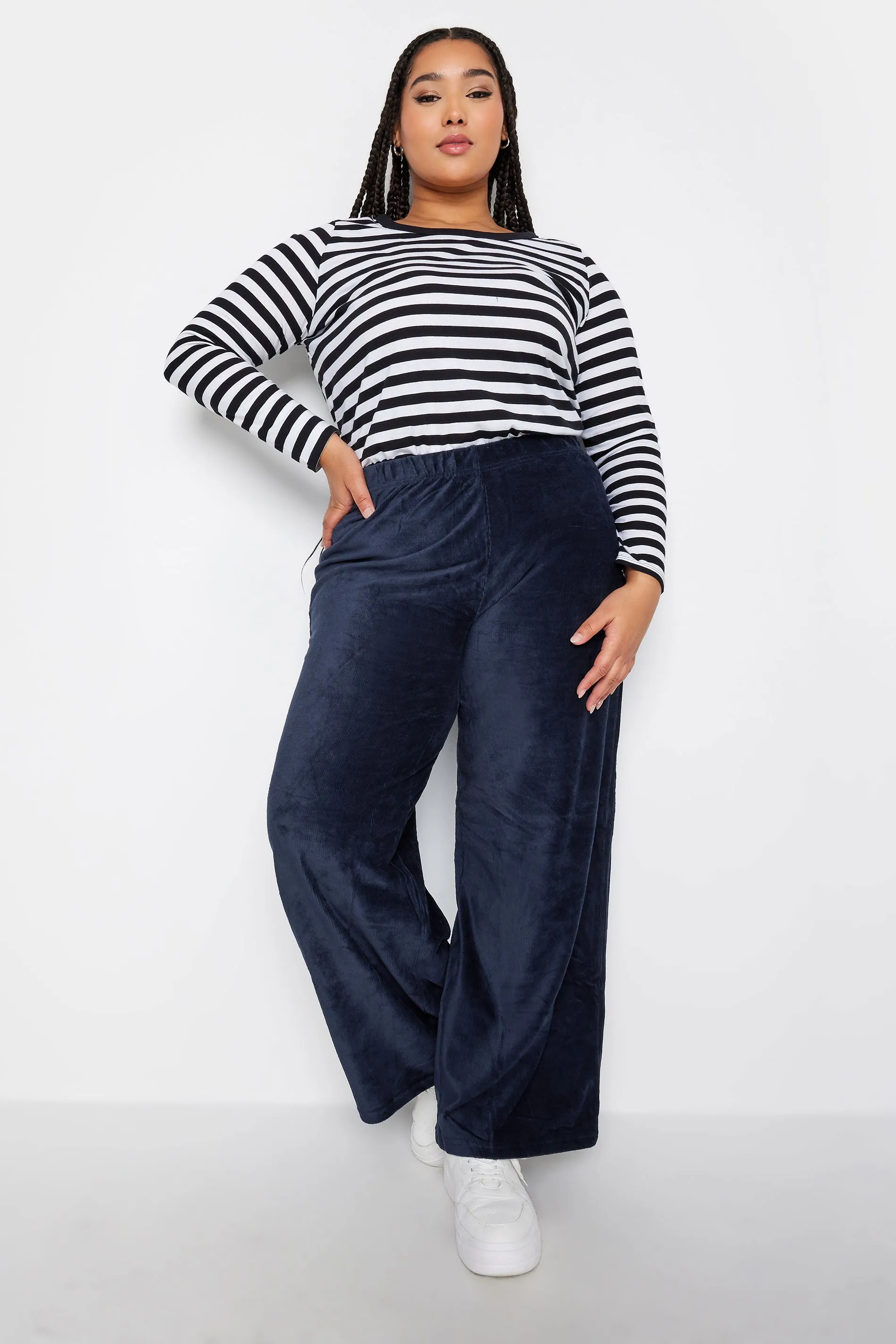 Curve Navy Blue Cord Wide Leg Trousers by YOURS - Top Pick for Modern and Stylish Women