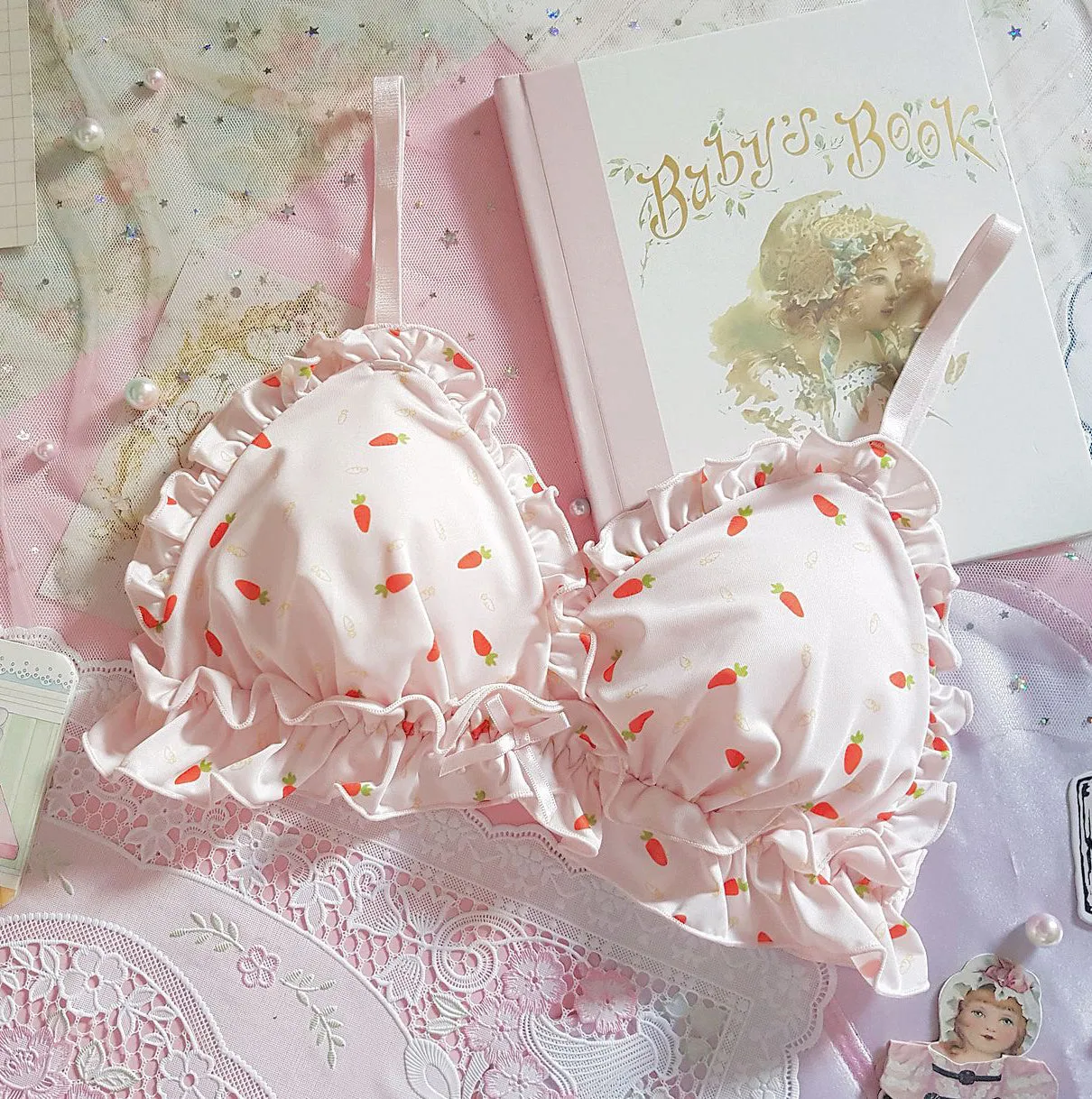 Cutie Nymph Lolita Underwear Set featuring Adorable Carrot Pattern